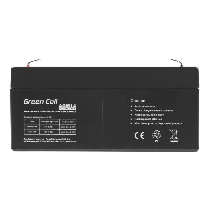 Akumuliatorius UPS Green Cell AGM14, 6V 3.2Ah, VRLA