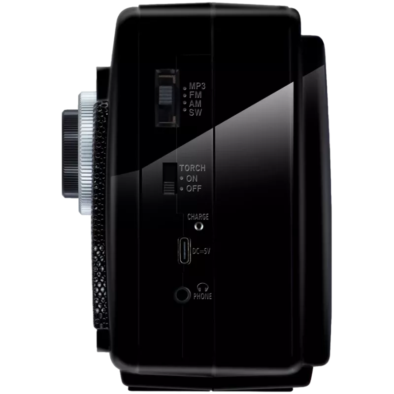 Nešiojamas radijo imtuvas ir garsiakalbis SVEN SRP-155, juodas (3W, Bluetooth, FM/AM/SW, USB, microSD, žibintuvėlis, baterija)