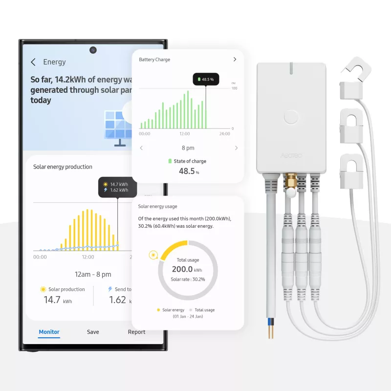 Energijos skaitiklis AEOTEC AEOEZWA046C3A60 – trys spaustukai 60A su Z-Wave vienfazei arba trifazei apskaitai