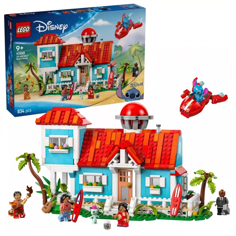 LEGO rinkinys Disney 43268 Paplūdimio namas – modulinis namas, 834 detalės, 5 minifigūrėlės, nuo 9 metų