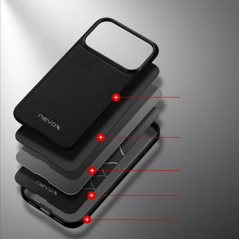 Nevox StyleShell NYLO 2528 dėklas, skirtas iPhone 17 Pro, juodas