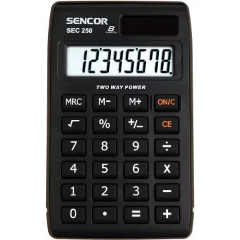 SENCOR SEC 250 kišeninis skaičiuotuvas, 8 skaitmenų LCD, dvigubas maitinimas