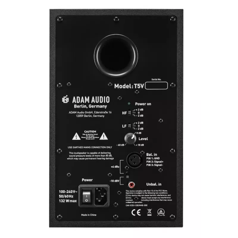 Studijiniai monitoriai ADAM AUDIO T5V, 5 col. žemų dažnių garsiakalbis, 1,9 col. aukštų dažnių garsiakalbis, 45–25 000 Hz, 106 dB, juodi