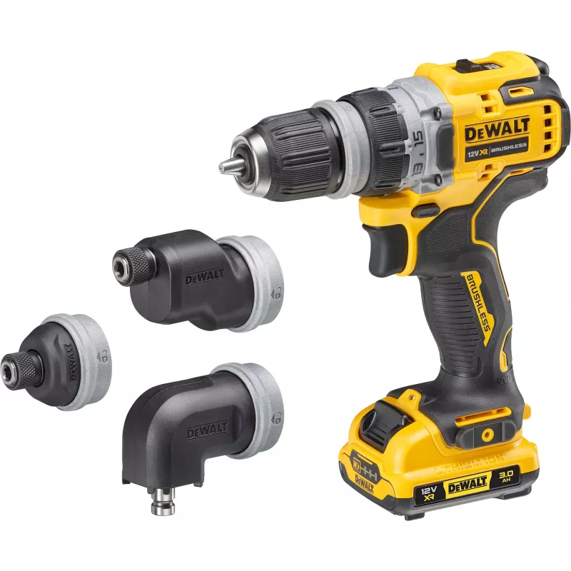 Pistolinė rankena gręžtuvas DeWalt DCD703L2T-QW — 12V, 3.0Ah x2, 1500 aps./min., 10 mm be raktelio griebtuvas, 25,5 N·m, 0,9 kg