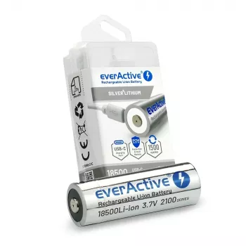 Li-ion akumuliatorius 18500 3,7V 2100mAh su USB-C jungtimi Everactive EV18500-21M