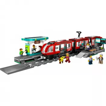 LEGO City miesto tramvajaus ir stotelės vaidmenų žaidimo rinkinys su žaisliniu tramvajumi, dovana berniukams ir mergaitėms nuo 7 metų, mėgstantiems transporto priemones