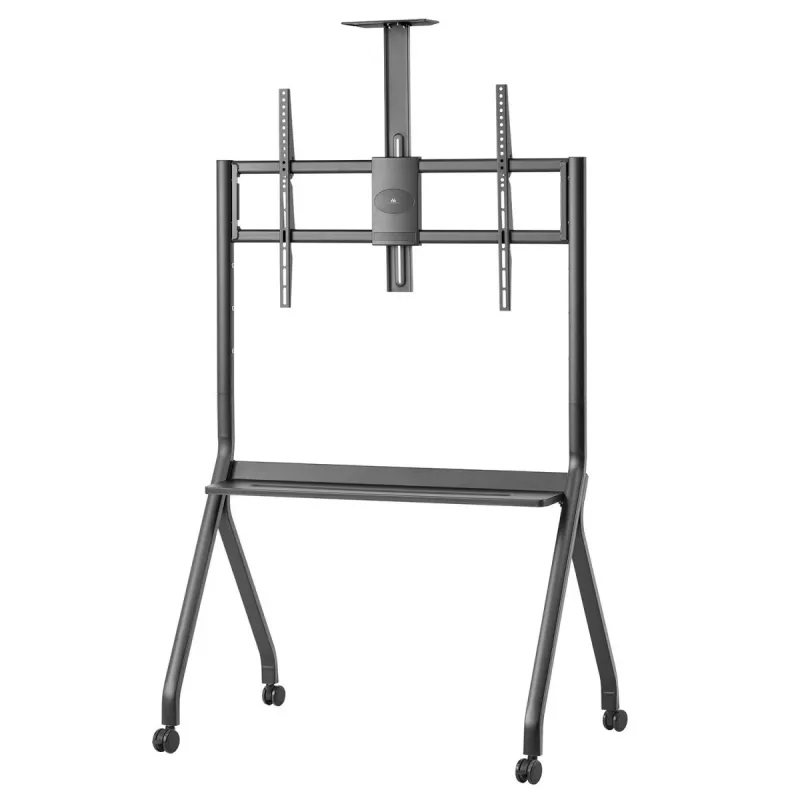 Pertvarkomas TV stovas MACLEAN MC-114 B grindinis mobilus stovas 55–100 colių ekranams, max apkrova 120 kg, VESA 200x200–900x600, aukštis 115–152 cm, juodas, lentyna