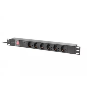 Rack PDU 19 colių LANBERG PDU-06F-0200-IEC-BK 1U 10A 6× Schuko 2 m