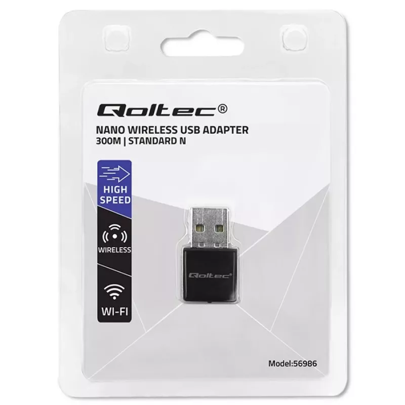 Wi-Fi USB adapteris QOLTEC NANO 56986 – mini N, USB 2.0, 802.11n