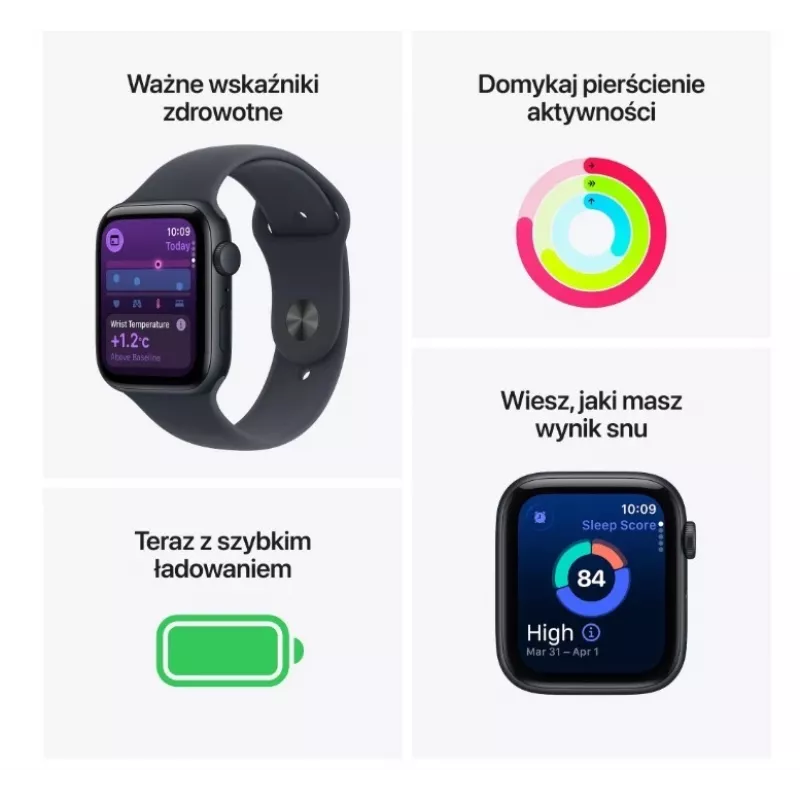 Apple Watch SE 3 GPS+Cellular 44mm vidurnakčio aliuminio korpusas su vidurnakčio sporto juostele M/L