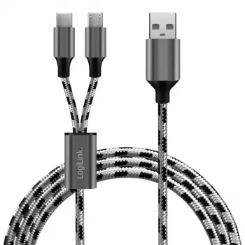 LogiLink CU0202 USB 2.0 kabelis 1,2 m USB A / USB-C + Micro-USB pilka