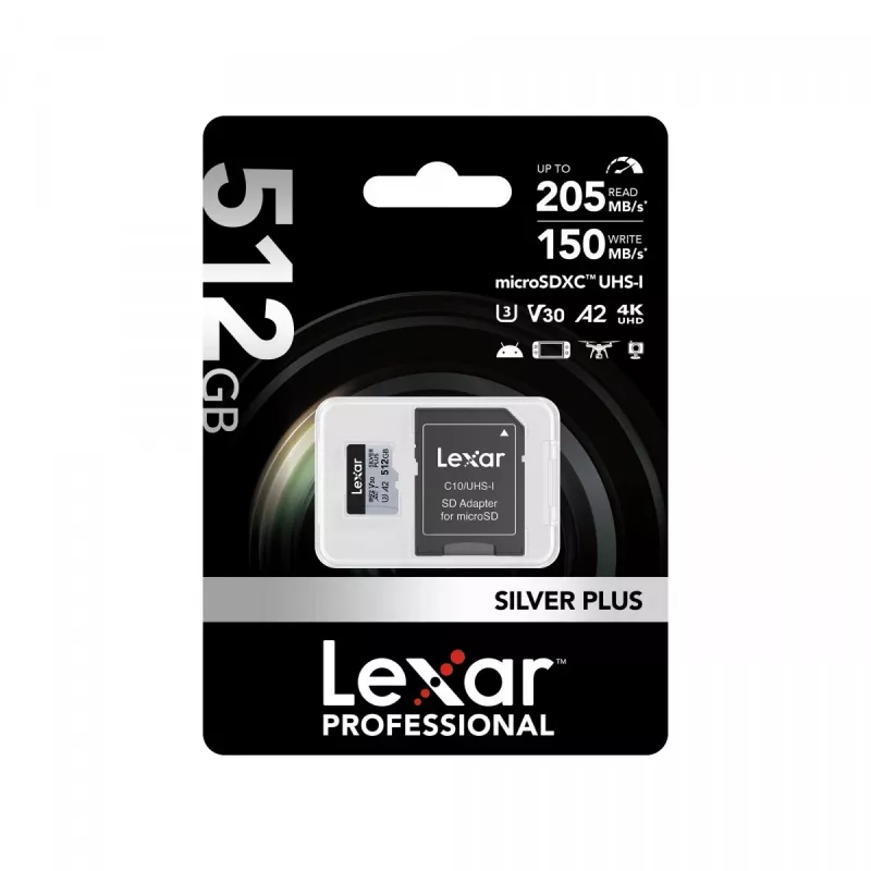 „Lexar“ 512GB UHS-I microSDXC SILVER PLUS atminties kortelė