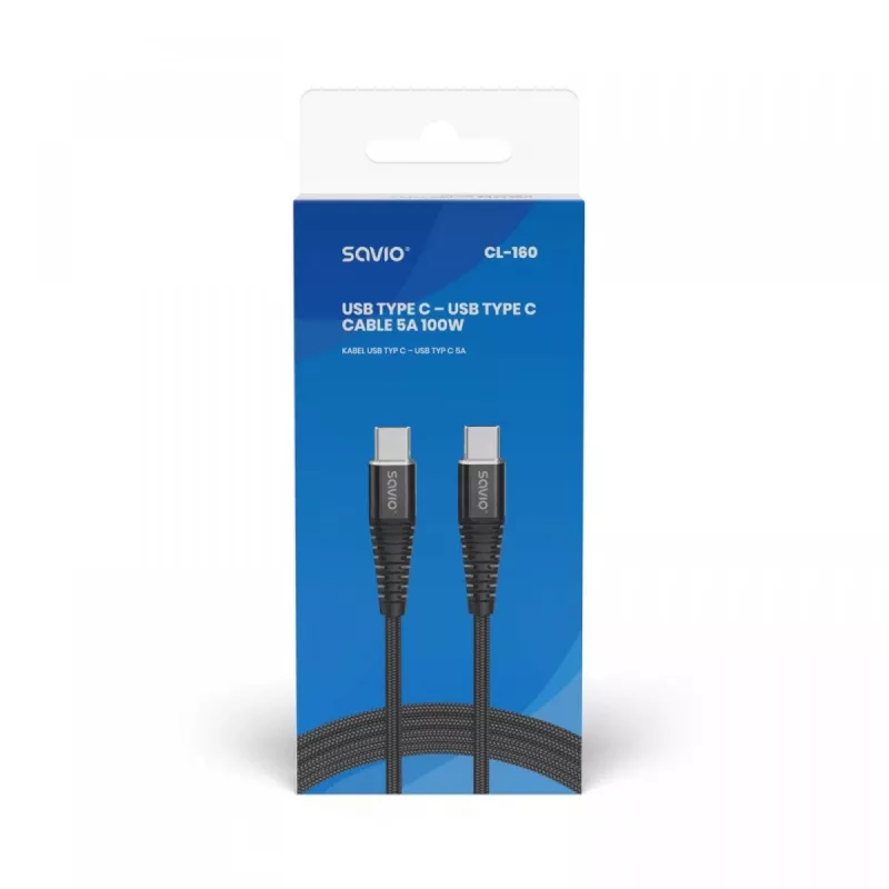 Savio CL-160 USB-C į USB-C laidas 2 m USB 2.0 juodas