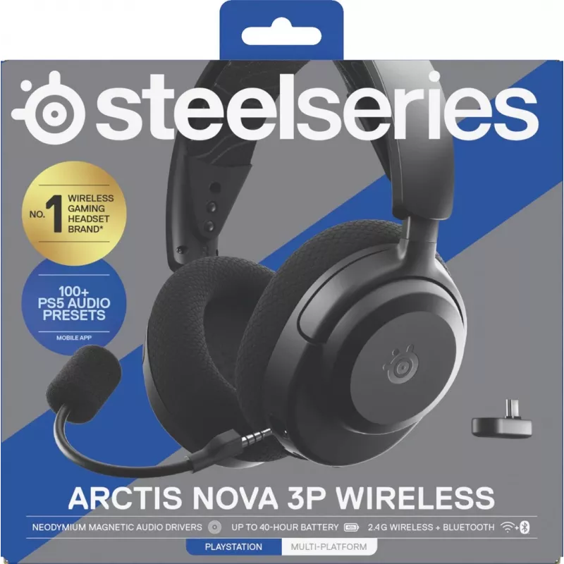 Ausinės STEELSERIES Arctis Nova 3P Wireless, uždengiančios ausis, lankelis ant galvos, 20–22000 Hz, 260 g, juodos