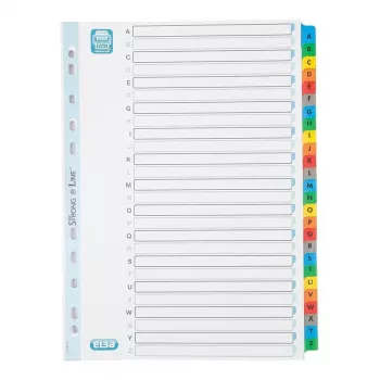 Elba Mylar kortelių rodyklė A-Z, 26 dalių, A4 Extra Wide, 230 x 297 mm, spalvoti skirtukai (592581-20)