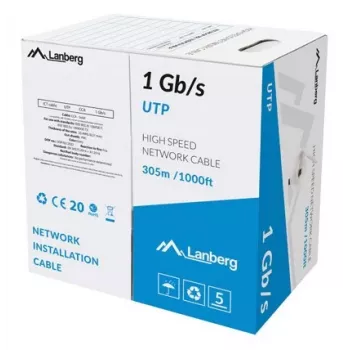 LANBERG tinklo kabelis LCU6-10CC-0305-S U/UTP Cat6 305 m, 23 AWG, CCA, pilka