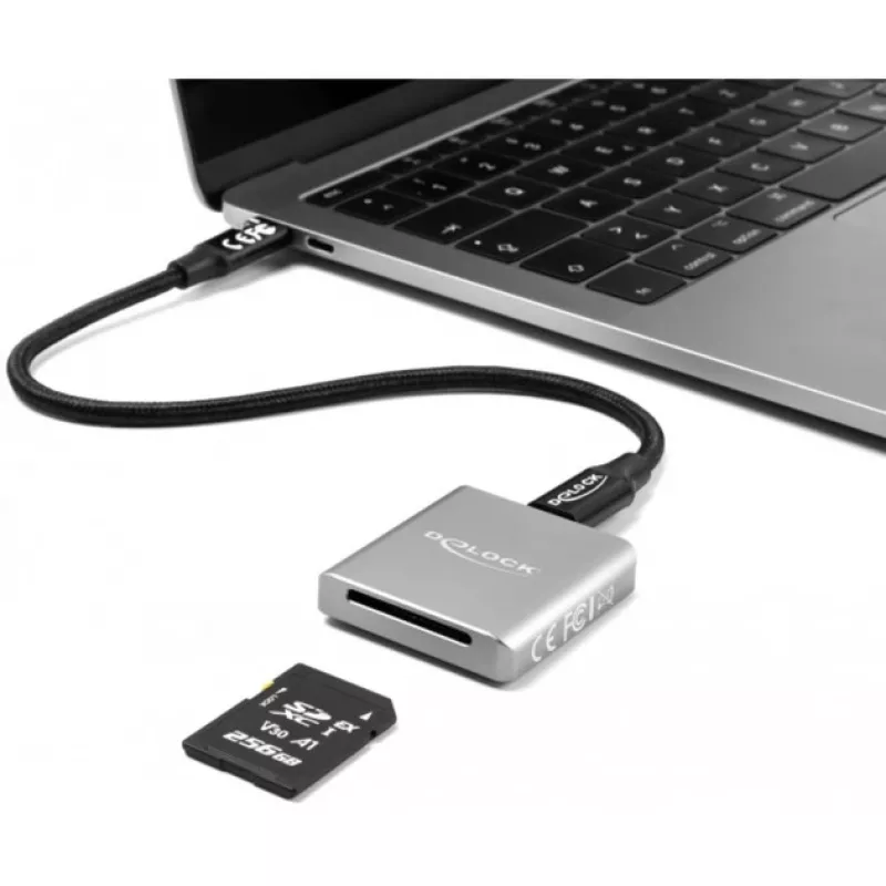 DeLOCK 91006 SD kortelių skaitytuvas, pilkas, USB Type-C, 10000 Mbit/s