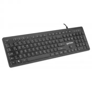 Manhattan Gaming klaviatūra USB, Low Force Key Edition, 12 multimedijos klavišai, vaivorykštinis LED apšvietimas, USB-A, juoda, mažmeninė dėžutė (vokiškas išdėstymas)