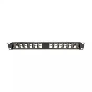 DELOCK 19 colių Keystone pataisų skydelis 24 prievadų kampuotas su įtempimo mažinimu, 1U, juodas, 482,6×125,5×44,2 mm
