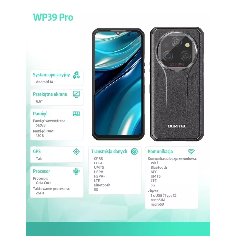 Išmanusis telefonas Oukitel WP39 Pro 12/512 11000mAh Pilka