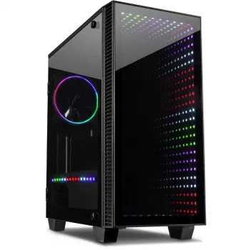 Korpusas INTER-TECH X-608 INFINITY MICRO, microATX, RGB, priekinis ir šoninis grūdintas stiklas, be maitinimo šaltinio