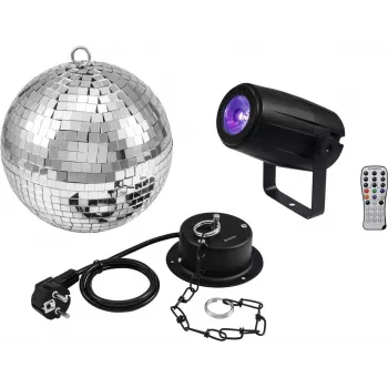 EUROLITE veidrodinis rutulys 20 cm su motoru ir PST-5 QCL Spot LED rinkinys