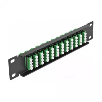 Optiminis skirstomasis skydas DeLOCK 10 colių 12 prievadų LC Quad žalias 1U juodas