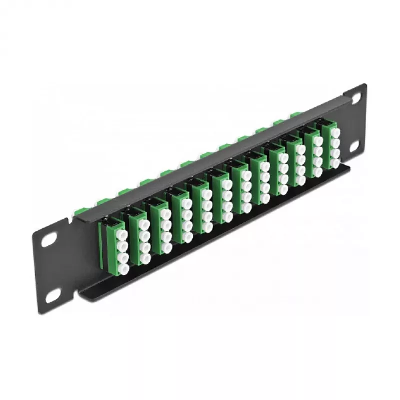 Optiminis skirstomasis skydas DeLOCK 10 colių 12 prievadų LC Quad žalias 1U juodas