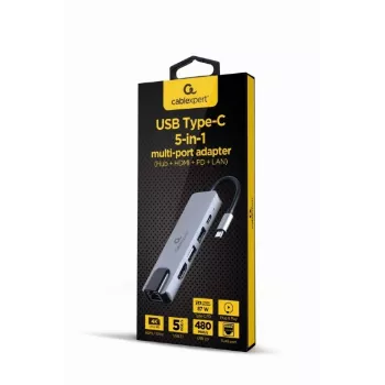 Gembird A-CM-COMBO5-04 – USB 3.2 Gen 1 Type-C stotelė, 5 Gbit/s, PD 87 W, HDMI, Ethernet, USB-A