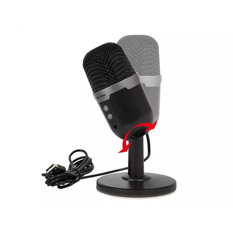 Studijinis mikrofonas BLOW su LED stovu – laidinis USB 2.0, 20–16000 Hz, jautrumas -50 dB, 237 g