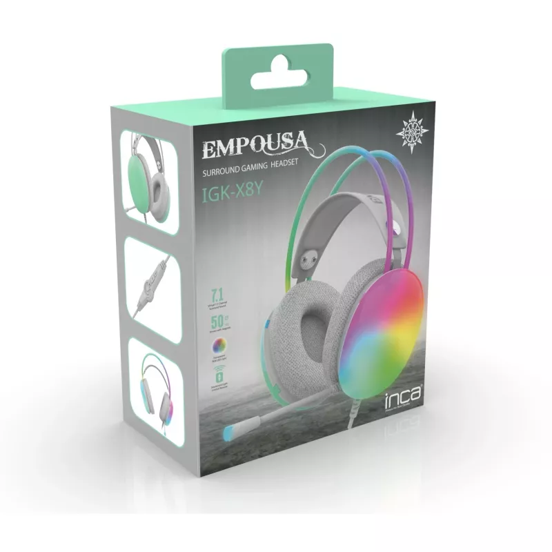 Cian Technology GmbH INCA Gaming Headset IGK-X8Y 7.1 USB RGB-LED turkiozinė