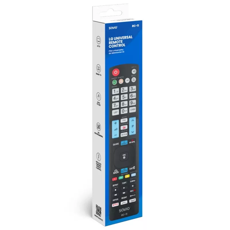 SAVIO RC-11 infraraudonųjų spindulių nuotolinio valdymo pultas LG televizoriui, juodas, veikimo nuotolis 10 m, palaiko 1 įrenginį