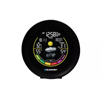 Oro stotis BLAUPUNKT WS35BK APP – LCD ekranas, temperatūra ir drėgmė, signalizacija, kalendorius, programėlės valdymas, 94×94×27 mm