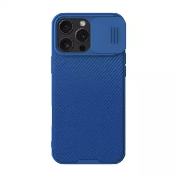 Apsauginis dėklas telefonui Nillkin CamShield Pro, skirtas iPhone 16 Pro Max, mėlynas, su slankiojančiu fotoaparato dangteliu
