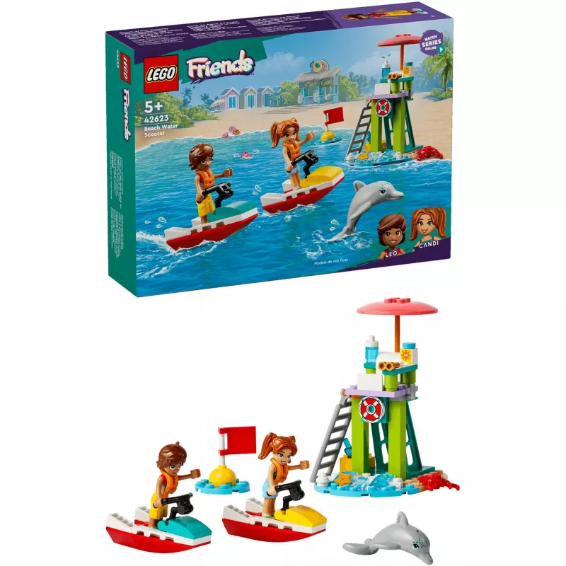 LEGO Friends paplūdimio vandens paspirtukas gelbėtojų rinkinys 5+ metų mergaitėms, berniukams ir vaikams su 2 mini lėlytėmis ir delfino figūrėle