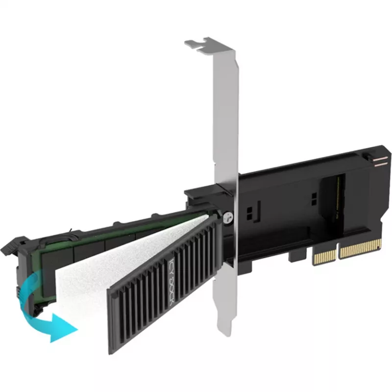 ICY DOCK MB305M4P-B – Išimamas M.2 NVMe SSD adapteris į PCIe 4.0 x4 kortelę su įrankių nereikalaujančiu dėklu