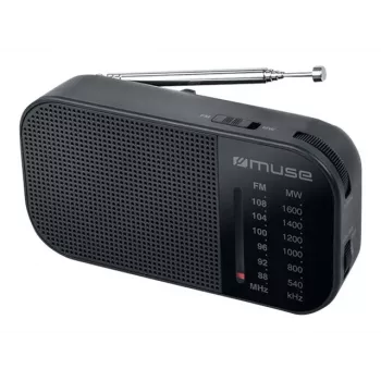 Nešiojamas radijo imtuvas Muse M-025 R – MW/FM, juodas, maitinamas baterijomis, kompaktiškas (32×130×70 mm)
