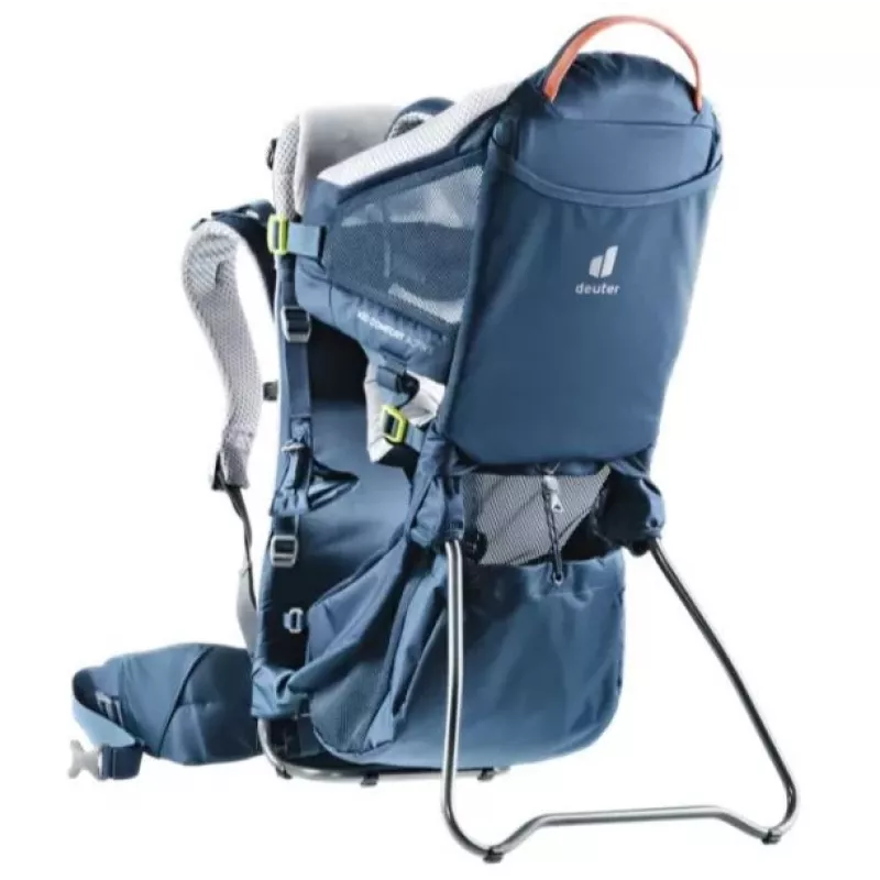Nešiojama kuprinė vaikui DEUTER Kid Comfort Active mėlyna, poliamidas, iki 22 kg, saulės stogelis, pėdų atrama, VariQuick, Lite Air