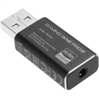 Vidinis USB Type-A – 3,5 mm DAC adapteris Sharkoon DAC Pro S – 2 V išvestis, juodas, kompaktiškas (42×17,3×9,7 mm)
