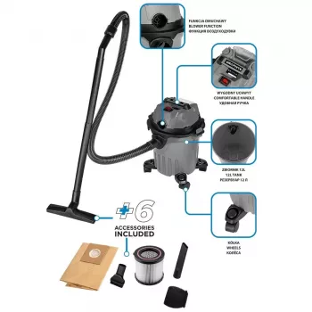 Belaidis šlapio ir sauso siurblys GRAPHITE Vacuum Graphite 58GE133, 12 l, 18 V