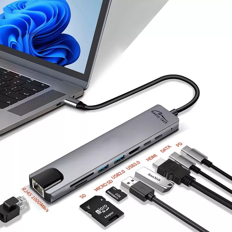 MEDIA-TECH USB 8 IN 1 GIGA LAN HUB MT5046
