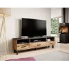 TV stovas Cama Meble LOTTA 180 cm – ąžuolo Wotan rėmas, matinis juodas medžio drožlių plokštės viršus, 1800×400×530 mm