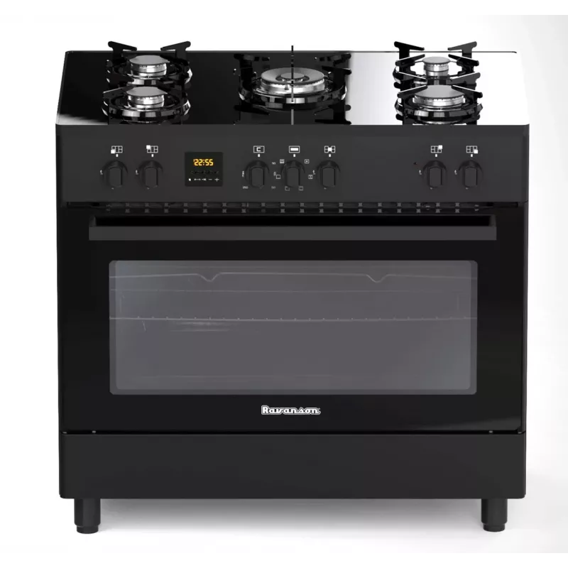 Laisvai pastatoma dujinė/elektrinė viryklė Ravanson KWGE-K90, 5 kaitvietės, 90 cm, orkaitė 105 L, jutiklinis valdymas
