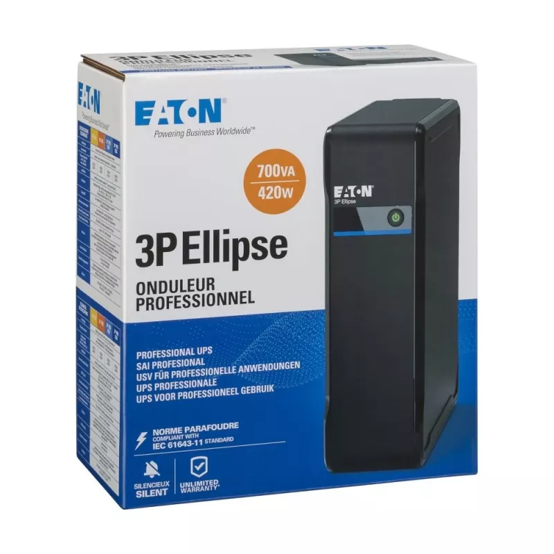 Eaton 3P Ellipse 700 FR 3P700F UPS, pasyvaus (Offline) režimo, 700 VA / 420 W, 4 lizdai, stačias korpusas