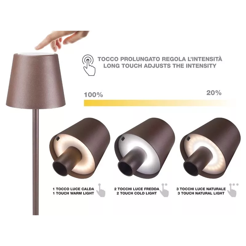 Beper P201UTP113 įkraunama stalinė lempa, valdymas prisilietimu, 2 W, 2000 mAh, Corten plieno spalvos