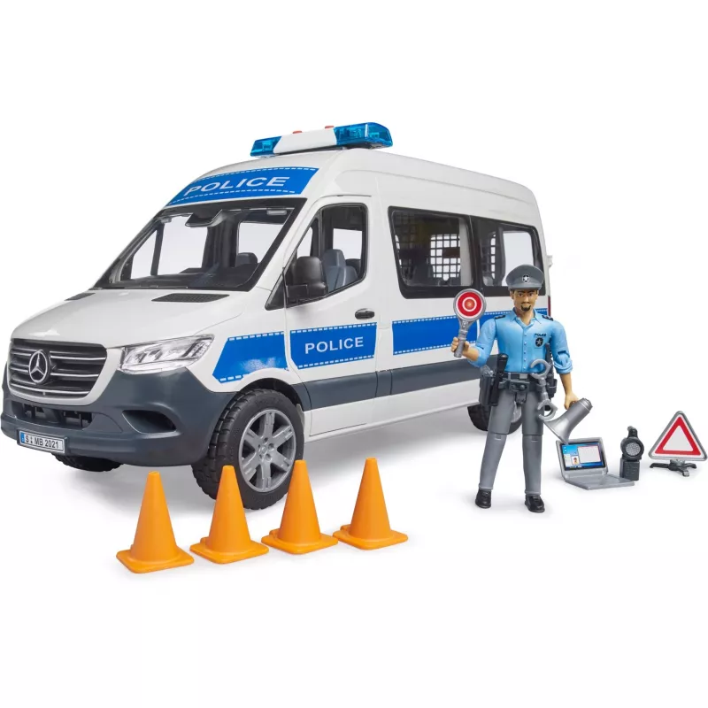 BRUDER Mercedes-Benz Policijos Sprinter komplektas su figūrėle ir šviesos/garso moduliu