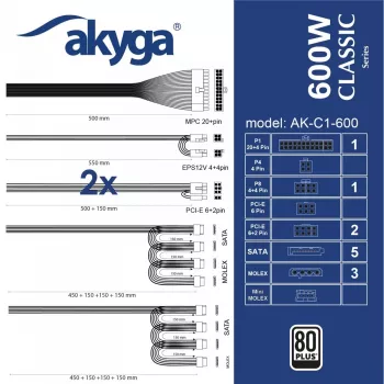 Maitinimo blokas Akyga AK-C1-600 ATX 600W PRO SERIES