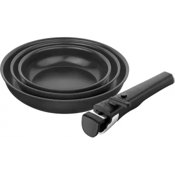 ZWILLING UNLOCK 3 keraminių keptuvių rinkinys + Laikiklis - Juodas