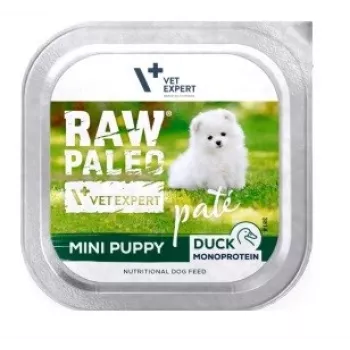 Šlapias šunų ėdalas VETEXPERT RAW PALEO Pâté Mini Puppy Antis 150 g – paštetas mažų veislių šuniukams, antiena, pilnavertis pašaras