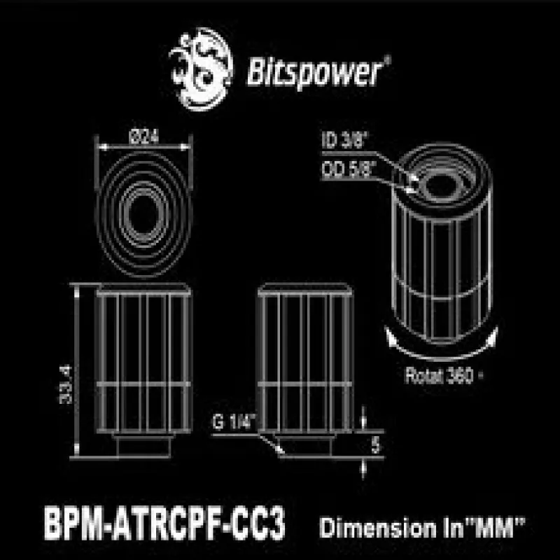 BitsPower tiesioginė jungtis su sukamuoju mechanizmu G1/4 colio išorinis sriegis prie 16/10 mm vamzdelio – Arktinė balta
